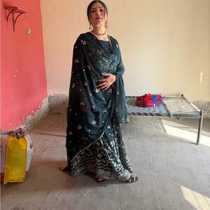 Elegant Floral Embroidered Dress for big wedding function with heavy work on